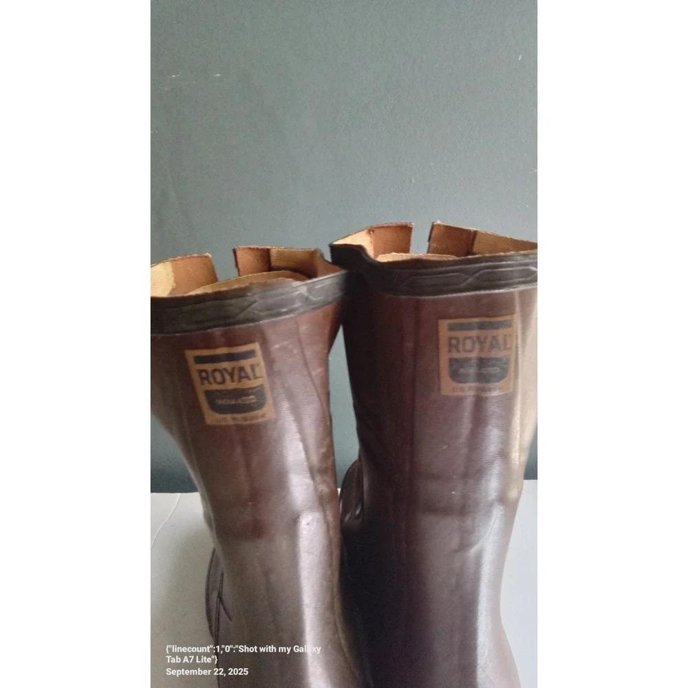 Royal US Rubber‎ Brown Rubber Boots Lace Up Water Mud Rain Workwear Size 13